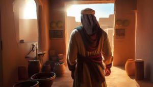 Illustration d'un homme pouvant être luqman, de dos