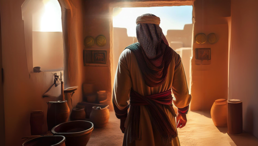 Illustration d'un homme pouvant être luqman, de dos